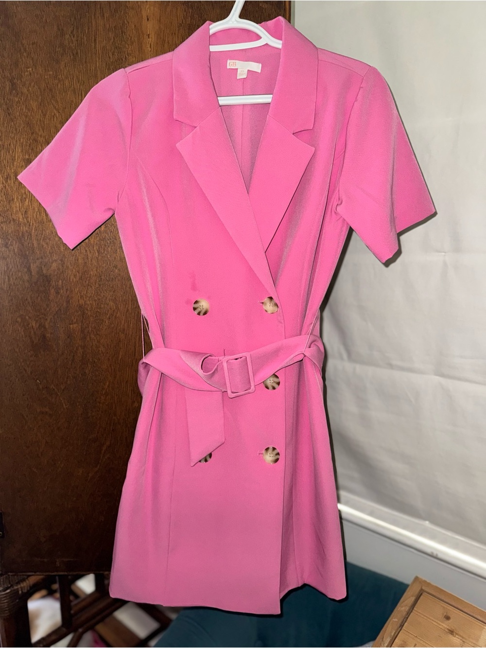 Gianni Bini Pink Double-Breasted Short Sleeve Belted Mini Dress
